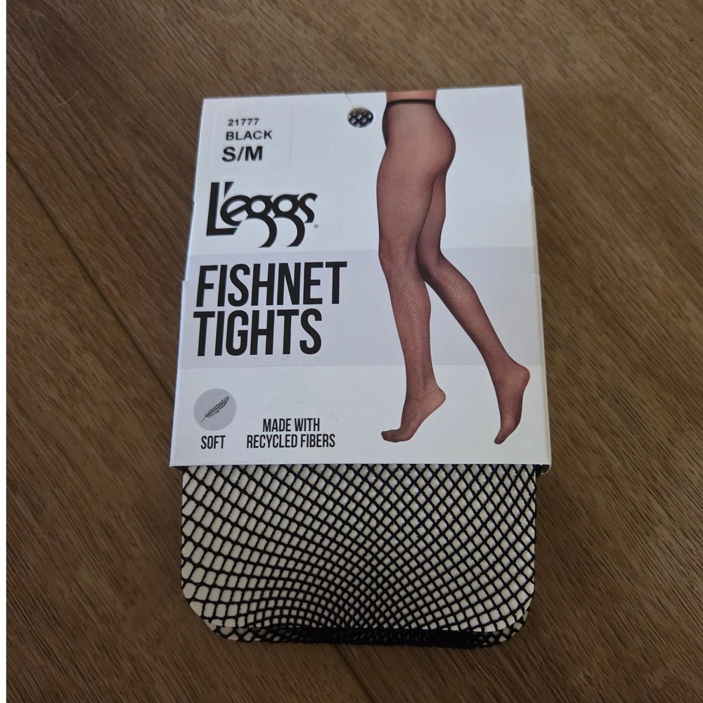 Leggs Fishnet Tights Black Small/Medium S/M Hosiery Fashion Recycled Fibers‎